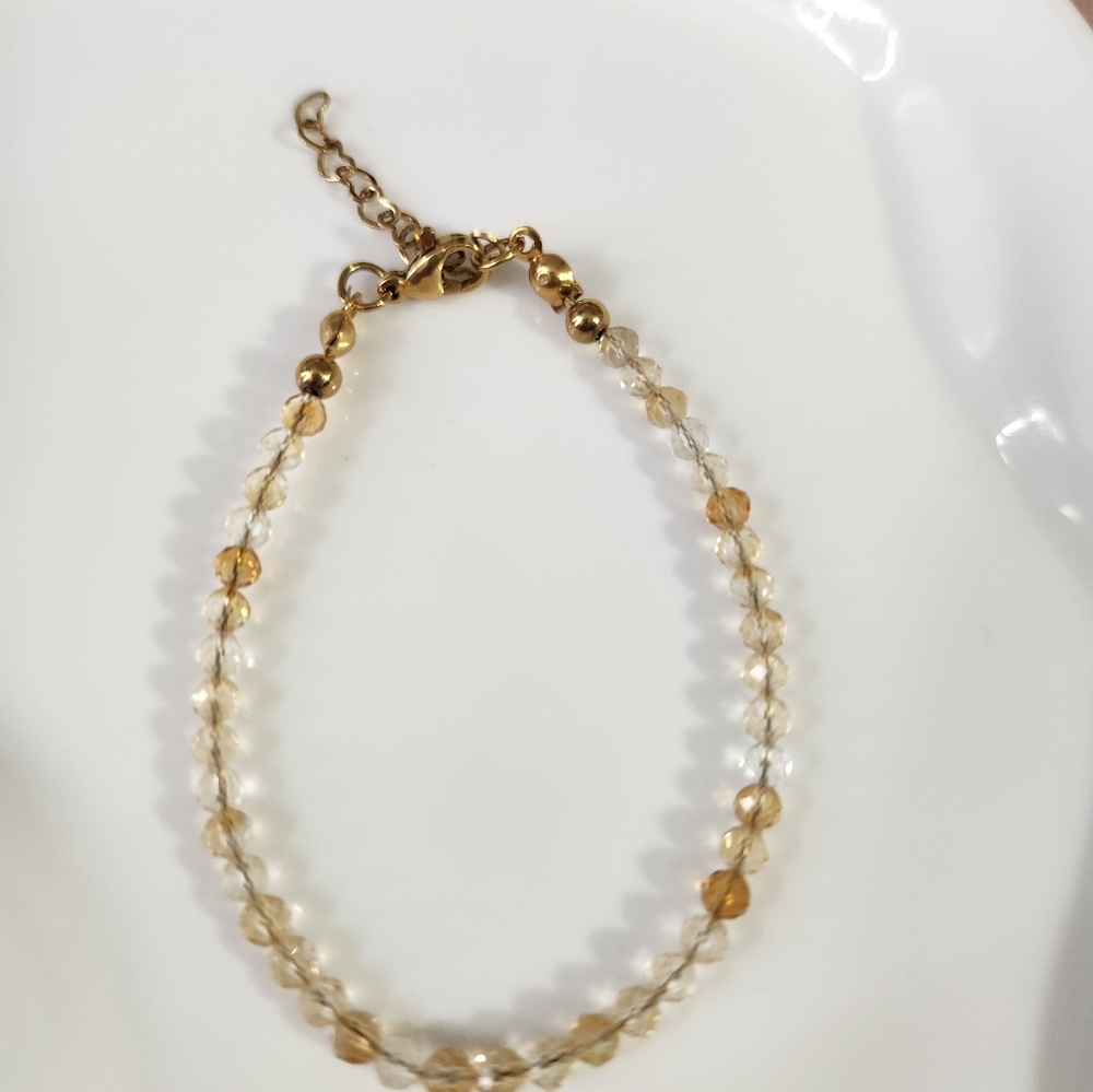 Gold Dainty Citrine Bead Bracelet - Picture 4 of 5